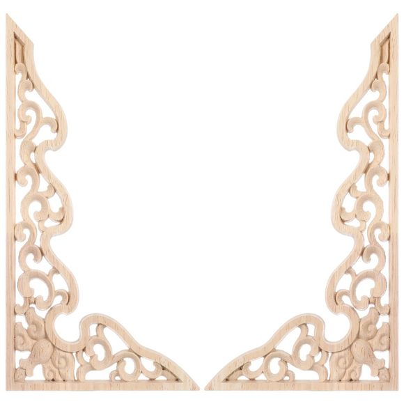 Wood Carved Corners Onlay Wooden Appliques 2 Pcs Beige Wood Frames Unpainted🐺 - Picture 1 of 9